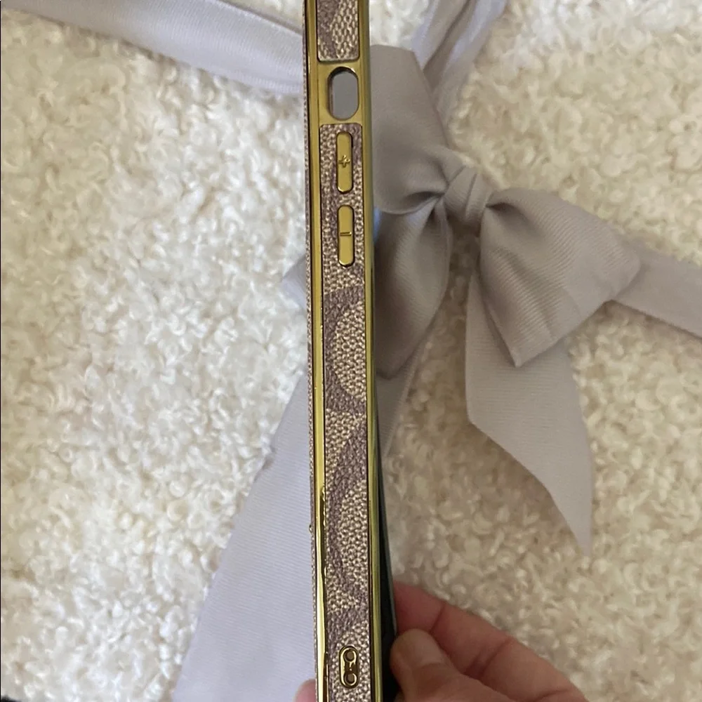 Coach Brown Signature Canvas iPhone 16 ProMax Case with Gold Plate